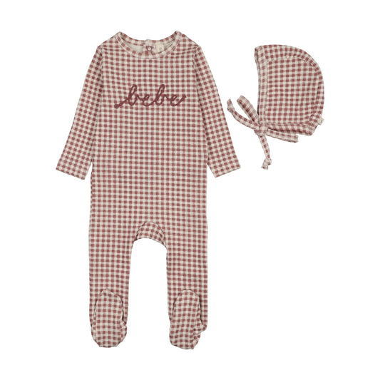 LILETTE MAUVE GINGHAM BEBE FOOTIE SET