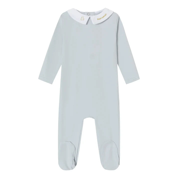 MINI LABEL BLUE EMBROIDERED COLLAR FOOTIE