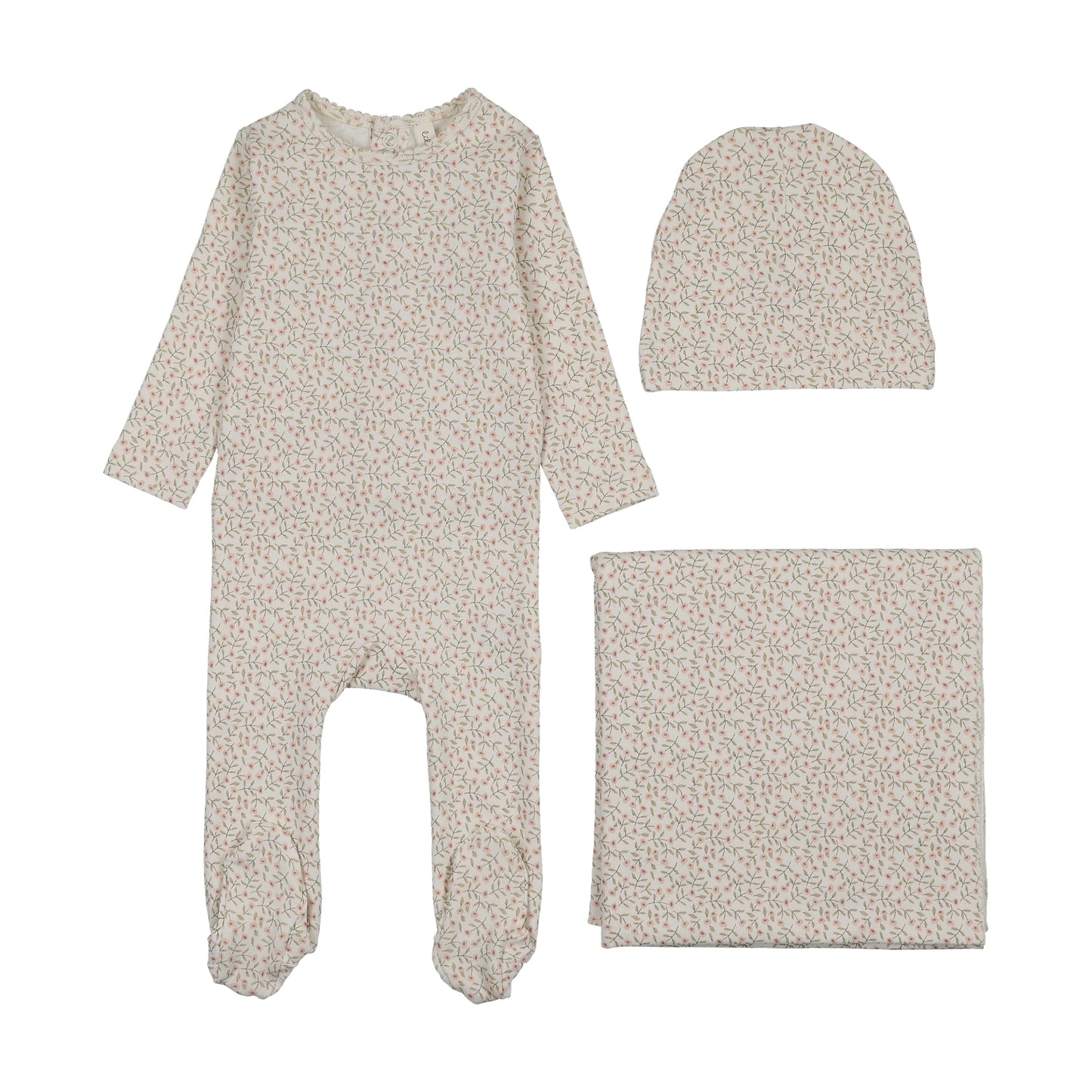 LILETTE CREAM/PINK DAHLIA VINES PRINT LAYETTE SET