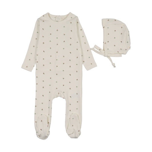 LILETTE CREAM/PINK BITSY FLORAL FOOTIE SET