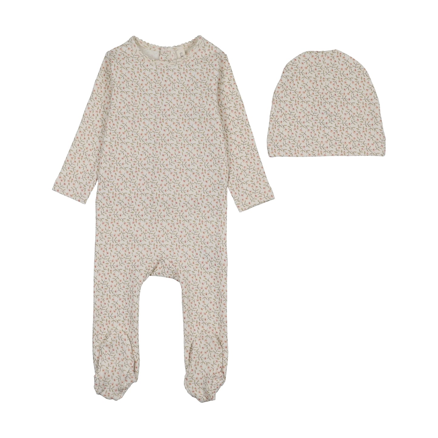 LILETTE CREAM/PINK DAHLIA VINES PRINT FOOTIE SET