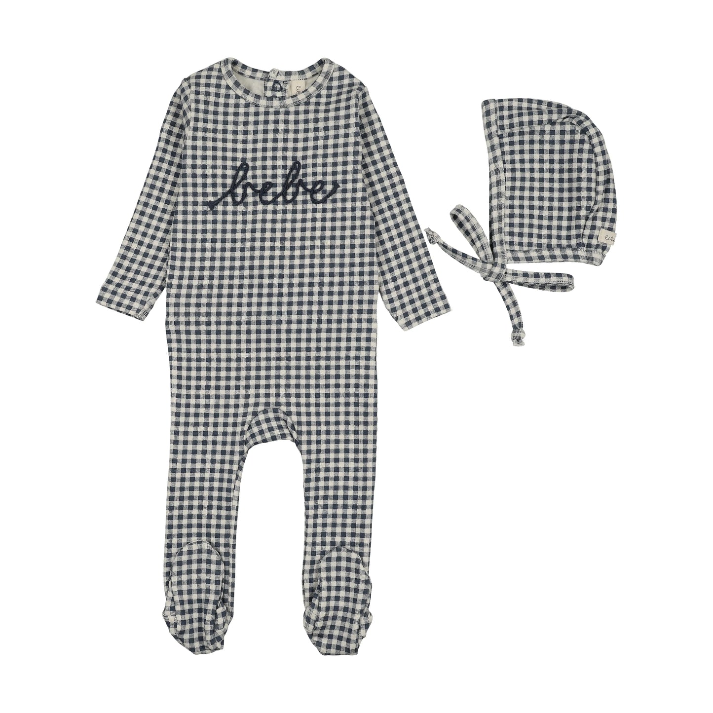 LILETTE OFF NAVY GINGHAM BEBE FOOTIE SET