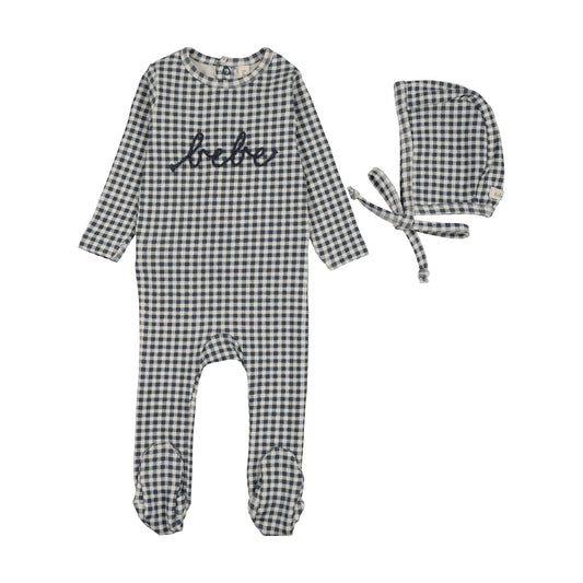 LILETTE OFF NAVY GINGHAM BEBE FOOTIE SET