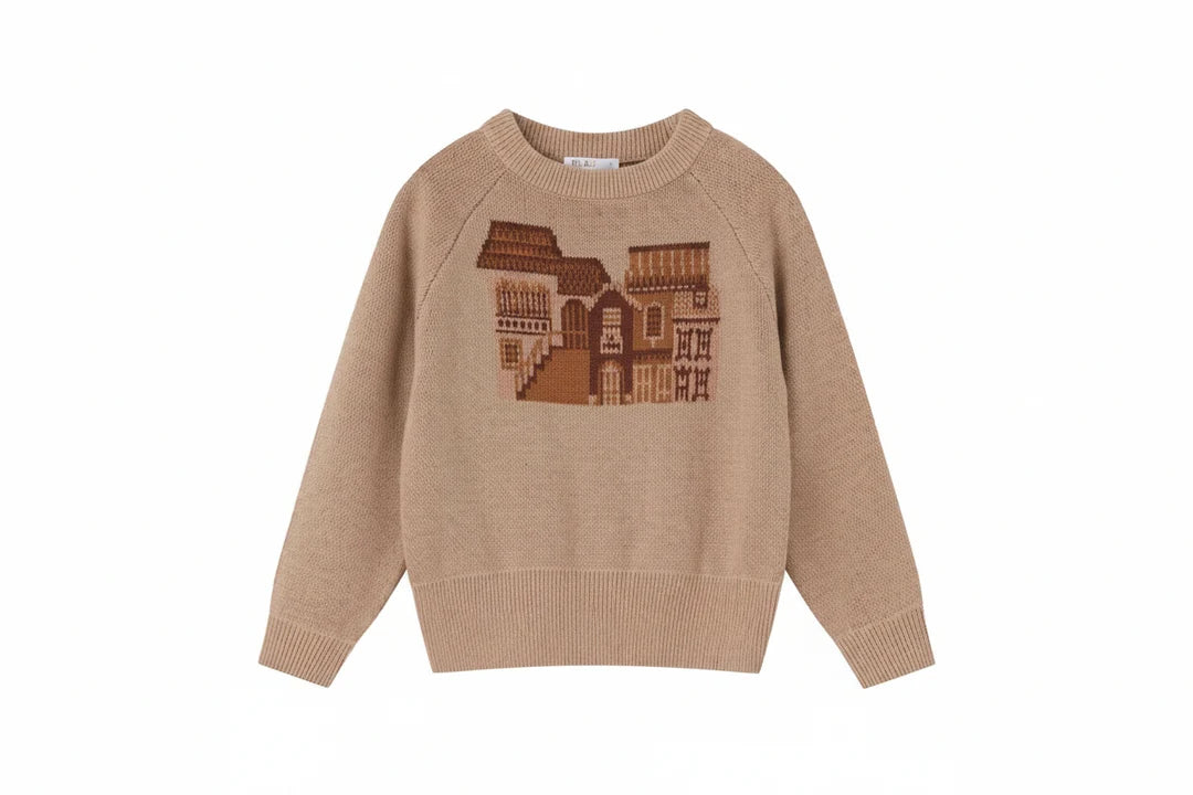 COCO BLANC TAN KNIT GRAPHIC SWEATER