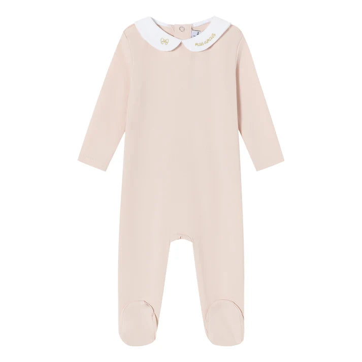 MINI LABEL PINK EMBROIDERED COLLAR FOOTIE