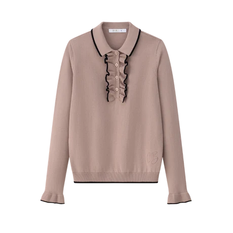 COCO BLANC BLUSH RUFFLE TRIM COLLAR SWEATER