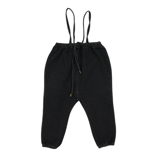 LIL LEGS BLACK DENIM SUSPENDER PANTS