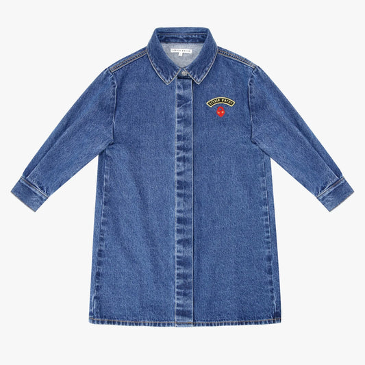 LITTLE PARNI BLUE DENIM EMBLEM DRESS