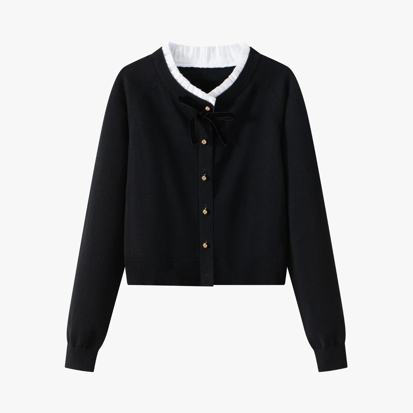 COCO BLANC BLACK CONTRAST MOCKNECK BOW CARDIGAN