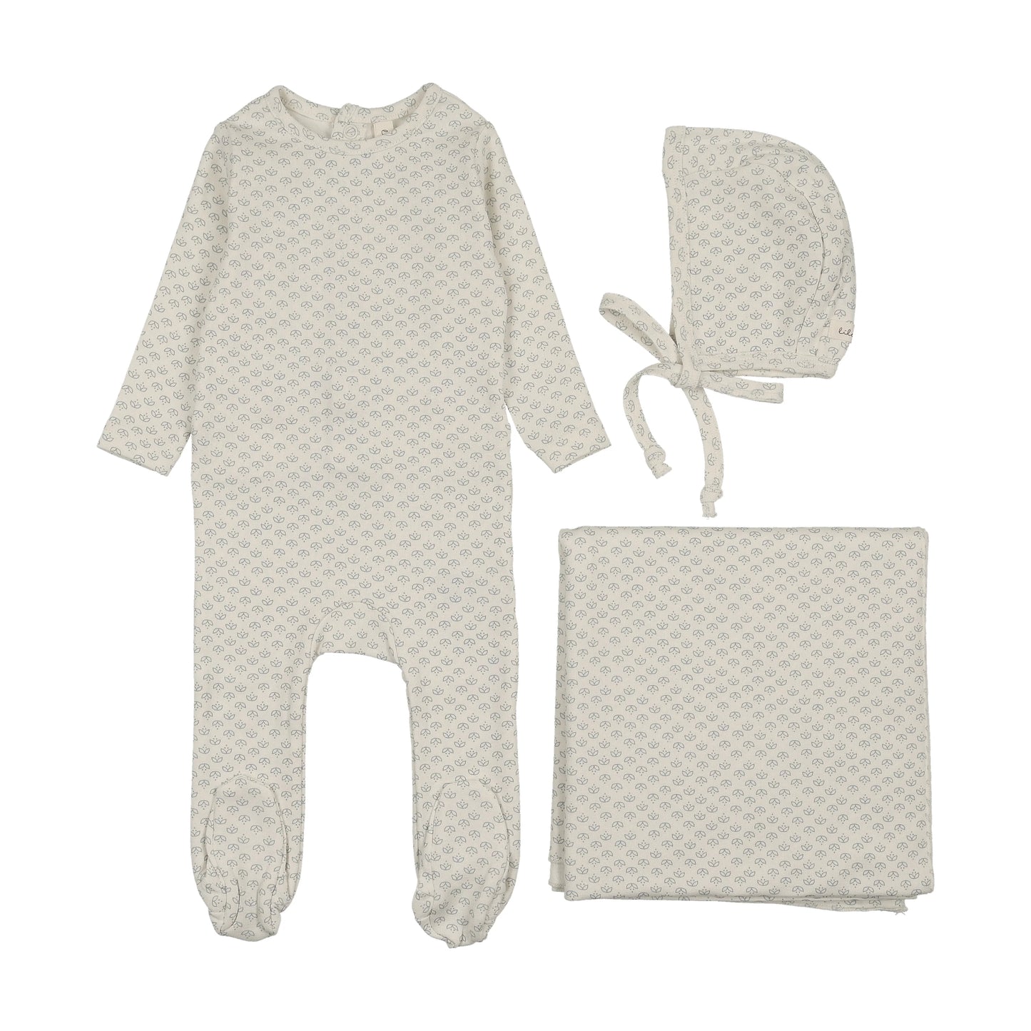 LILETTE CREAM/BLUE MINI FLORAL PRINT LAYETTE SET