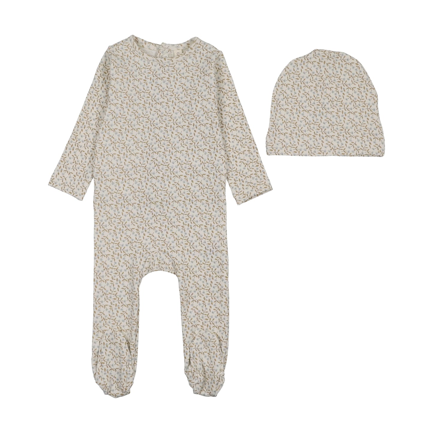 LILETTE CREAM/BLUE DAHLIA VINES PRINT FOOTIE SET