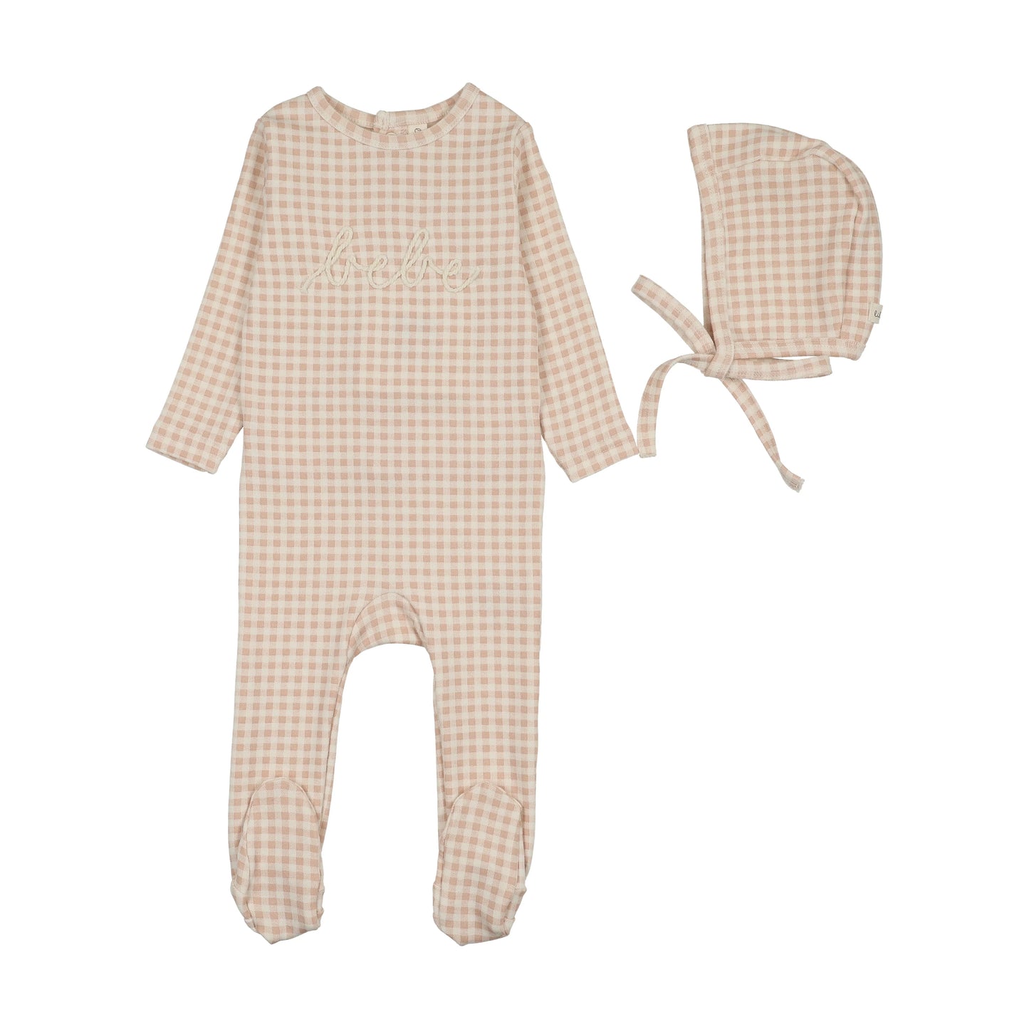 LILETTE PALE PINK GINGHAM BEBE FOOTIE SET