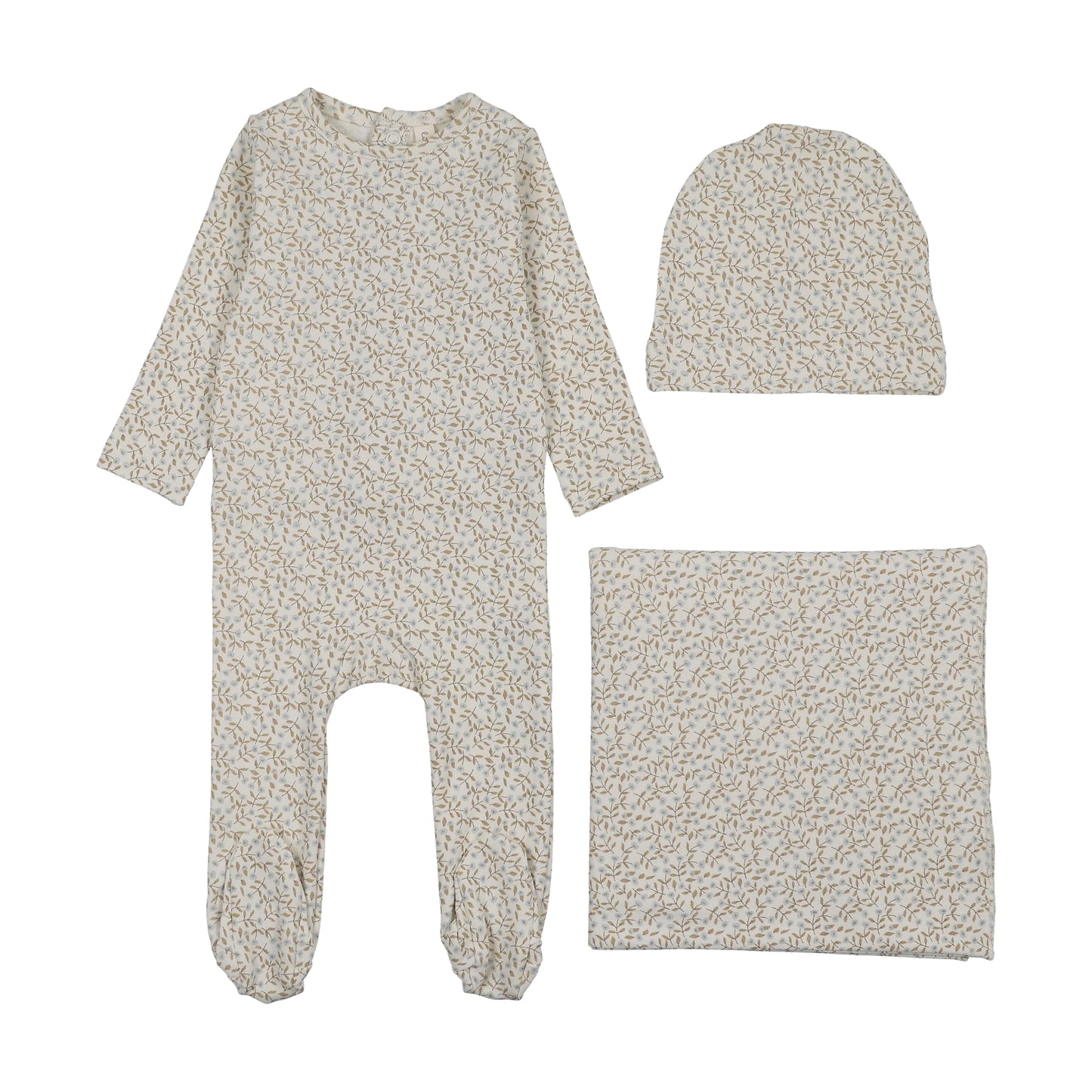 LILETTE CREAM/BLUE DAHLIA VINES PRINT LAYETTE SET