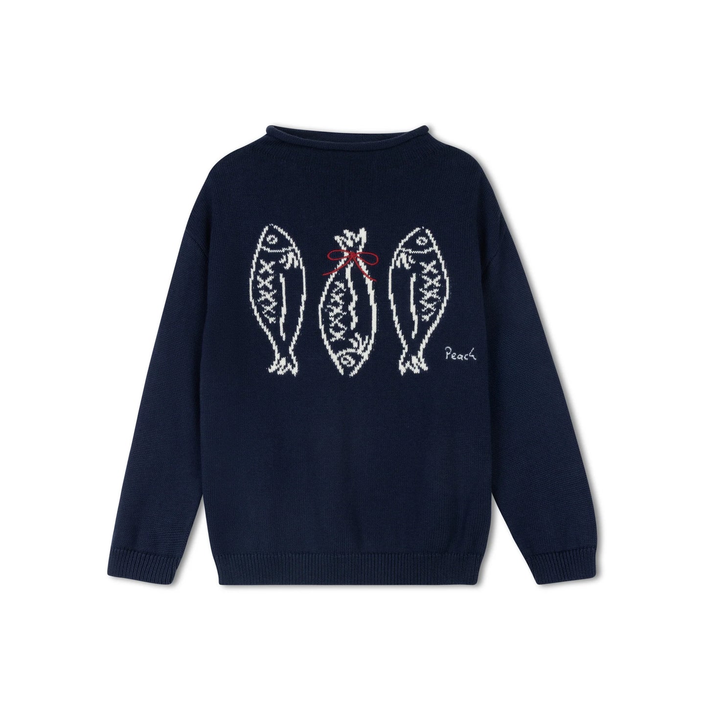 PEACH KIDS NAVY FISH KNIT BOW SWEATER