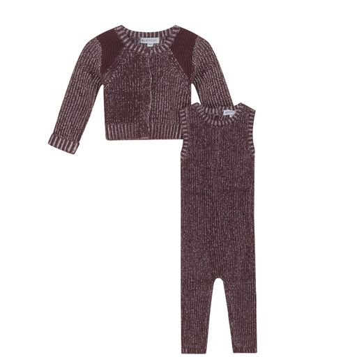 BLUMINT BURGUNDY RIBBED KNIT OVERALL SET