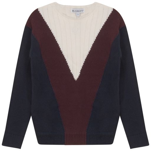 BLUMINT NAVY CONTRAST RIBBED V SWEATER