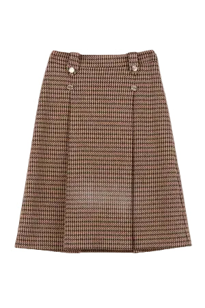TWINSET CHESTNUT HOUNDSTOOTH BUTTON TAB MIDI SKIRT