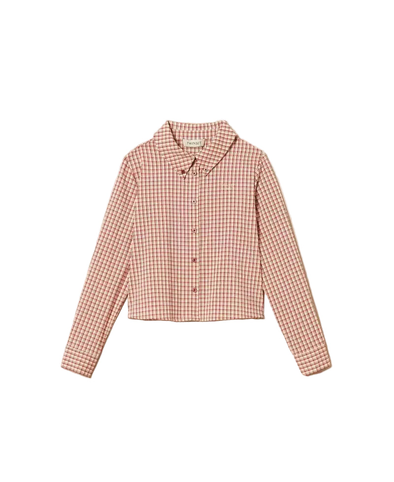 TWINSET PEACH GINGHAM BUTTON DOWN COLLAR SHIRT