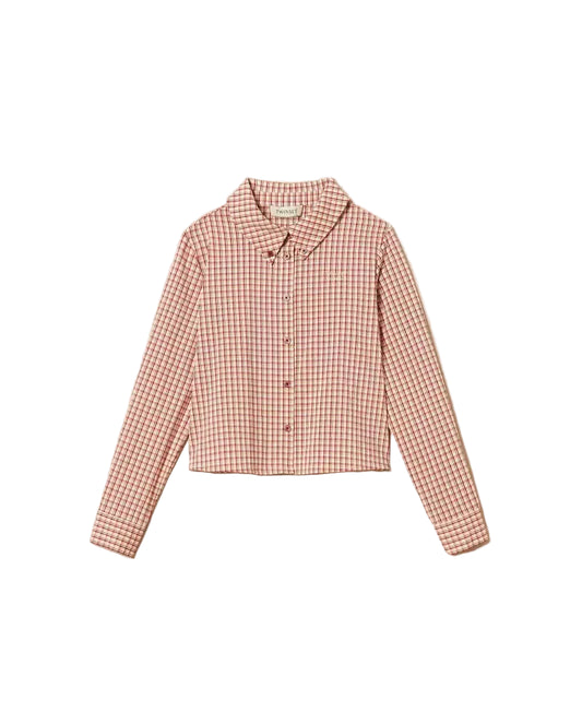 TWINSET PEACH GINGHAM BUTTON DOWN COLLAR SHIRT