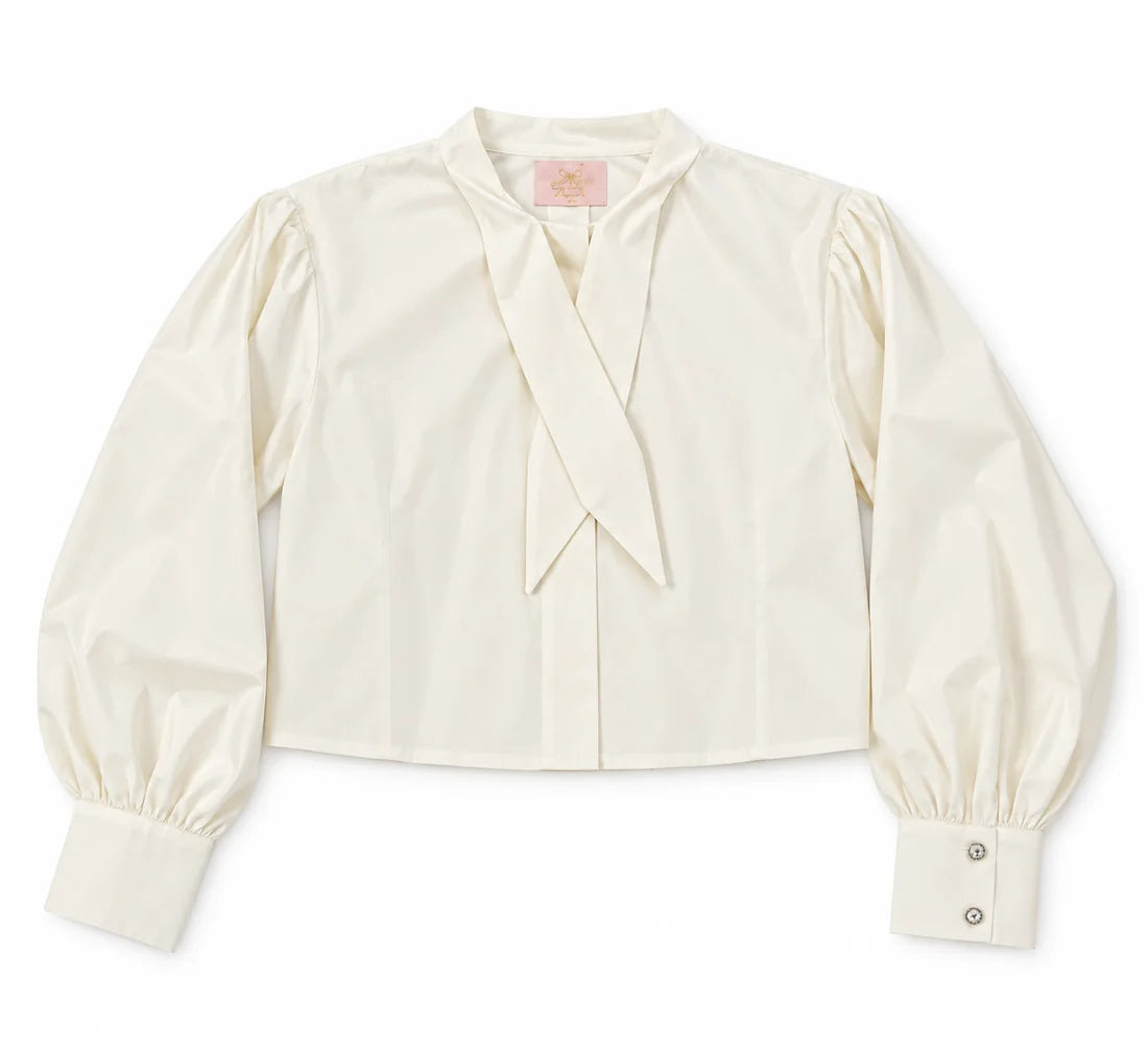 LITTLE TEMPEST CREAM TAFFETA CROPPED BLOUSE