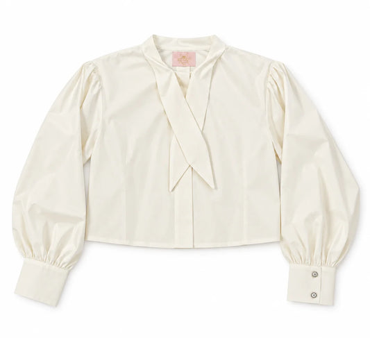 LITTLE TEMPEST CREAM TAFFETA CROPPED BLOUSE