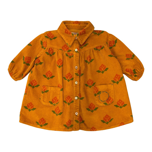 PIUPIUCHICK ORANGE FLOWER PRINT CORDUROY DRESS