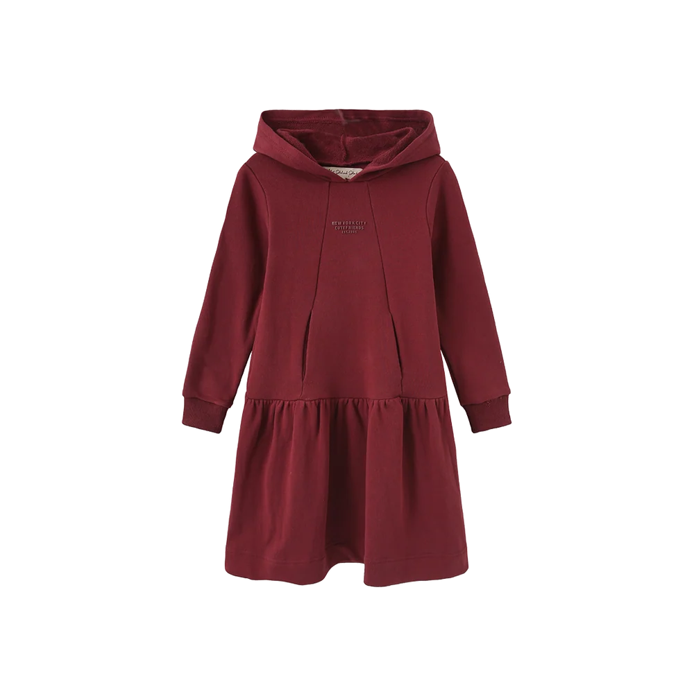 PHIL AND PHOEBE BURGUNDY SWEATSHIRT HOODED DRESS