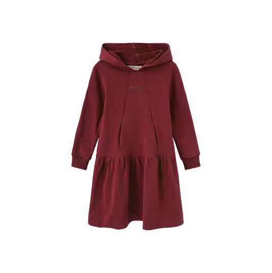 PHIL AND PHOEBE BURGUNDY SWEATSHIRT HOODED DRESS