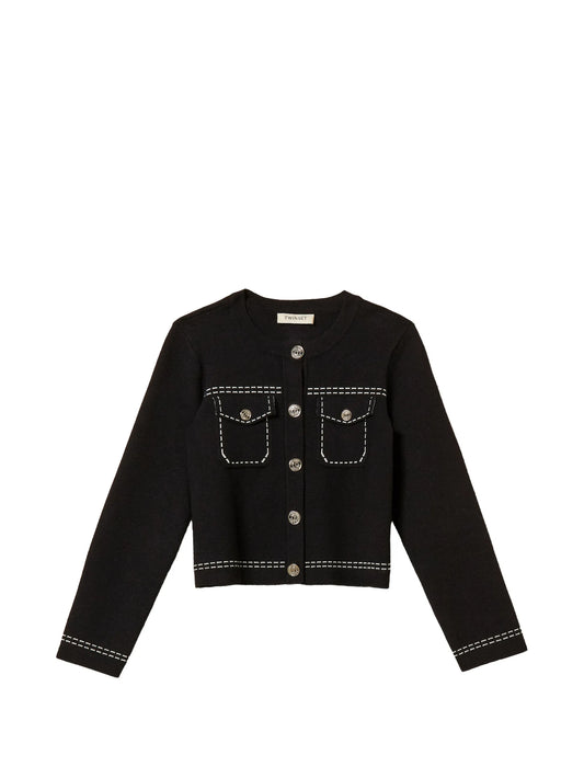 TWINSET BLACK/WHITE STITCH DETAIL KNIT CARDIGAN