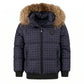 SCOTCH BONNET BROWN FUR NAVY GINGHAM PUFFER COAT