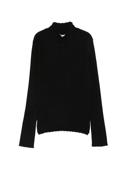 TWINSET BLACK RIBBED KNIT TURTLENECK SWEATER