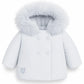 SCOTCH BONNET LIGHT BLUE FUR TRIM DOUBLE BREASTED PUFFER COAT