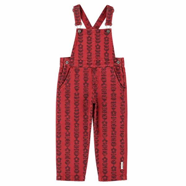 PIUPIUCHICK BURGUNDY FLOWER STRIPED OVERALLS