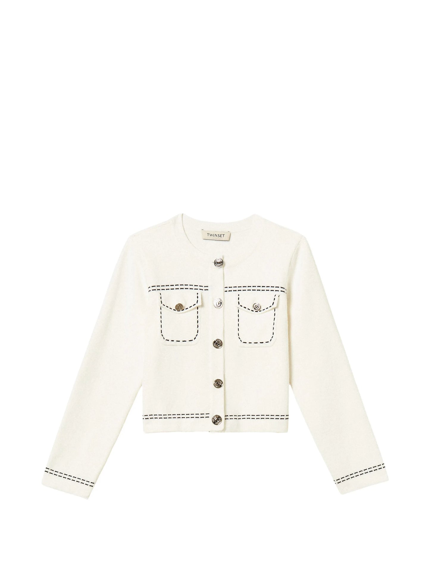 TWINSET SNOW WHITE/BLACK STITCH DETAIL KNIT CARDIGAN