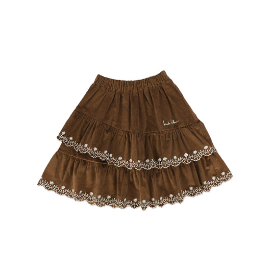 NICOLE MILLER BROWN RUFFLE CORD TRIM SKIRT [FINAL SALE]