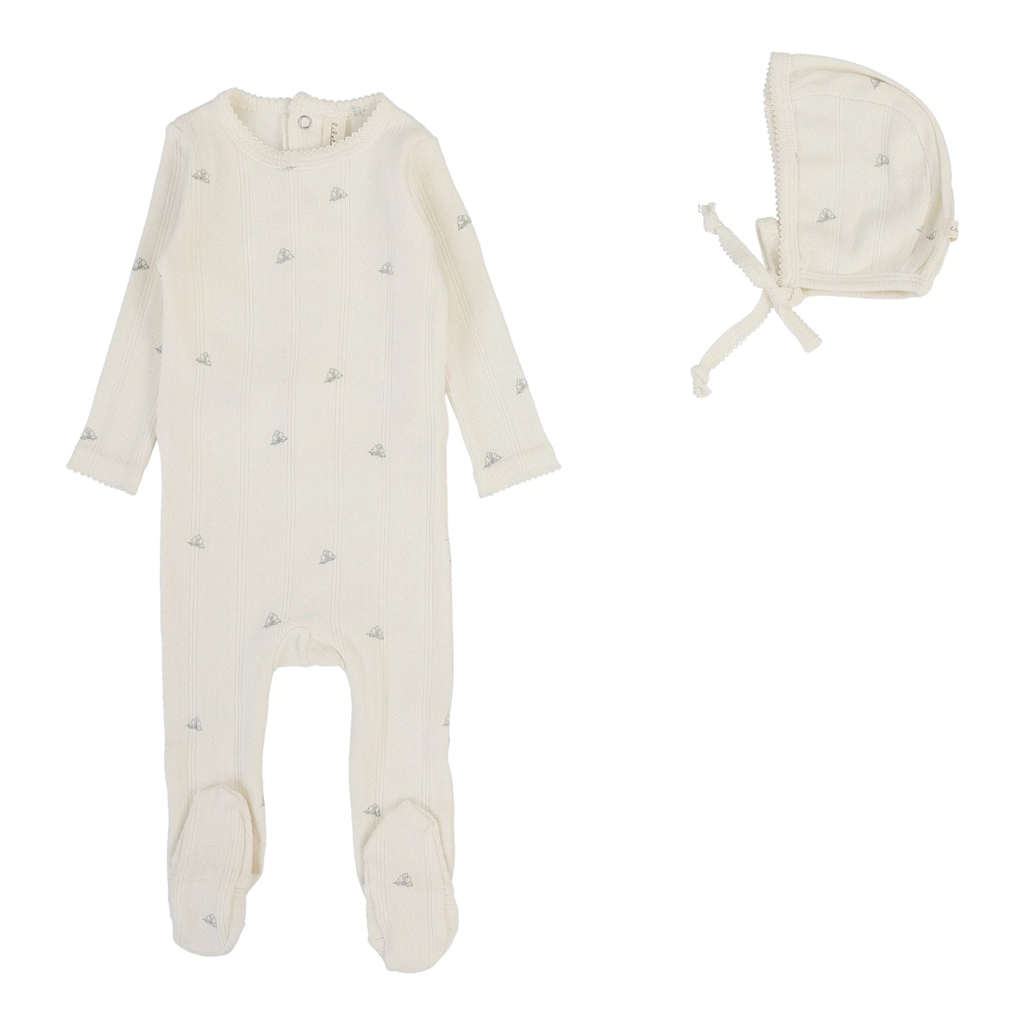 LILETTE CREAM/BLUE POINTELLE CROWN PRINT FOOTIE SET