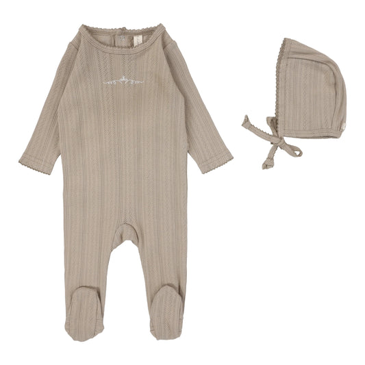 LILETTE CREAM/TAN POINTELLE CROWN PRINT FOOTIE SET
