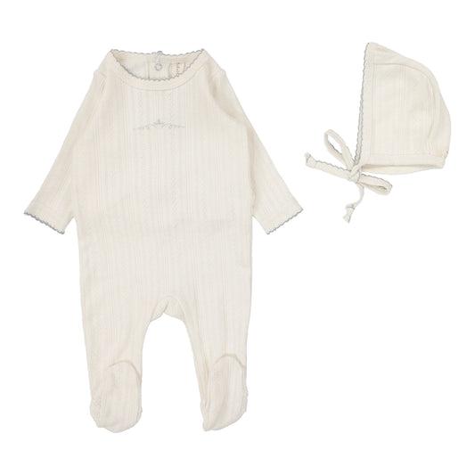 LILETTE CREAM/BLUE POINTELLE CROWN PRINT FOOTIE SET