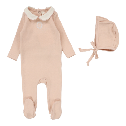 LILETTE DUSTY PINK EMBLEM EMBROIDERED FOOTIE SET