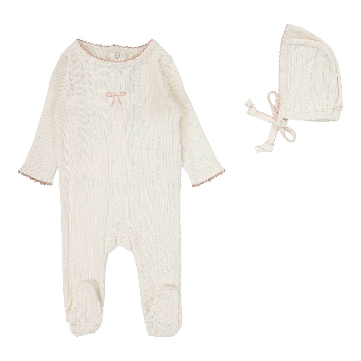LILETTE CREAM/PINK POINTELLE BOW FOOTIE SET
