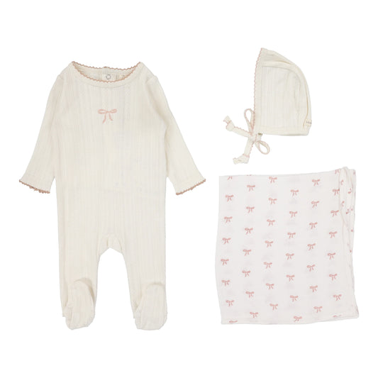 LILETTE CREAM/PINK POINTELLE BOW LAYETTE SET