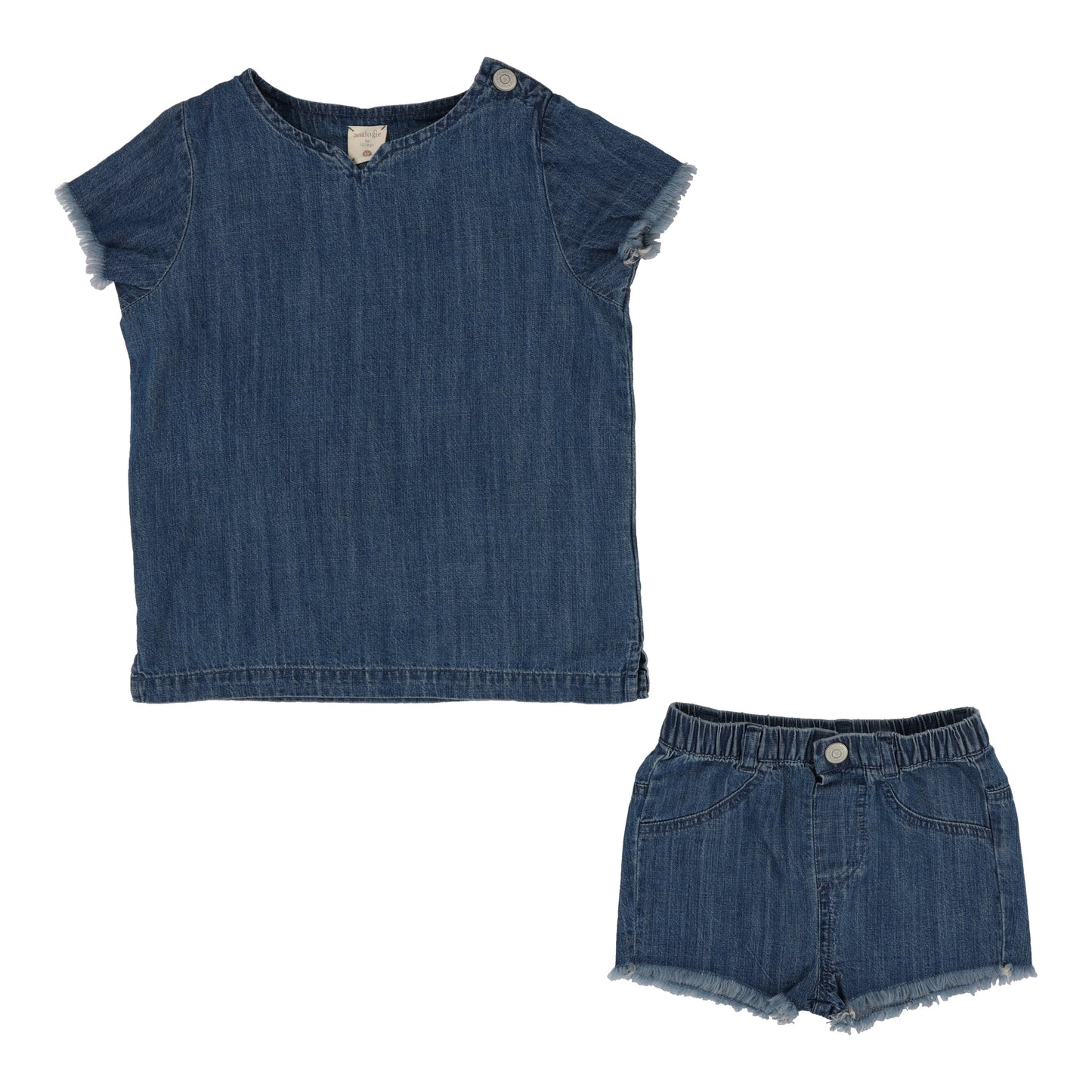 ANALOGIE DARK DENIM FRINGE SHORT SET