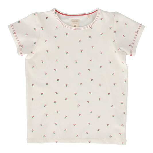 ANALOGIE WHITE/RED CHERRY PRINT SS T-SHIRT