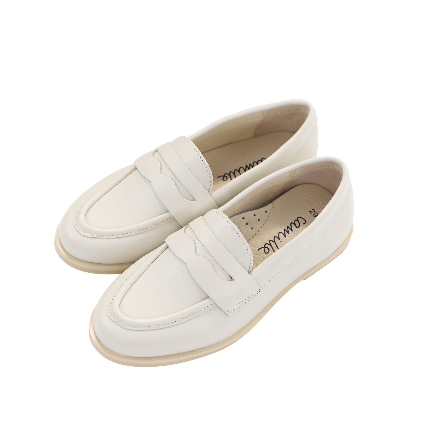 CAMILLE KIDS SAND LEATHER POINTED PENNY LOAFER