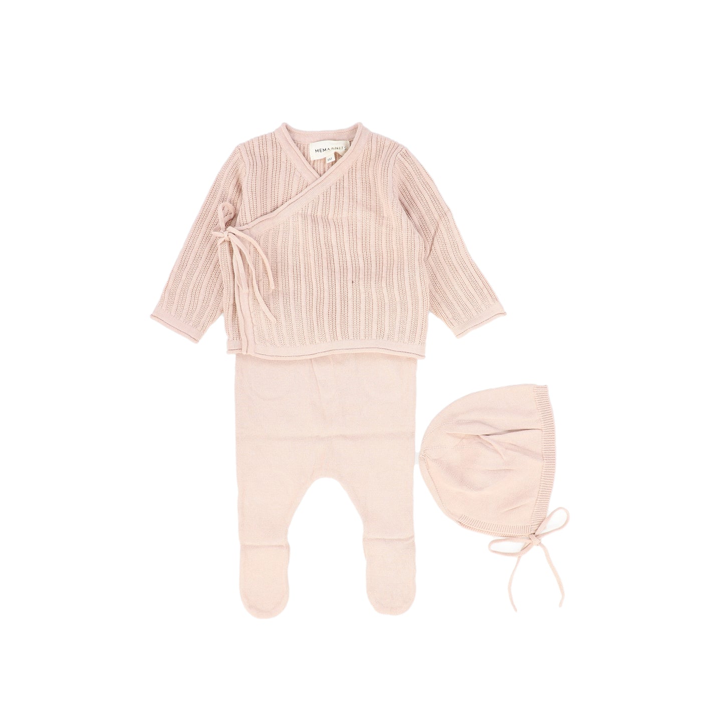 MEMA KNITS PINK TINT POINTELLE 2 PIECE SET + BONNET [FINAL SALE]