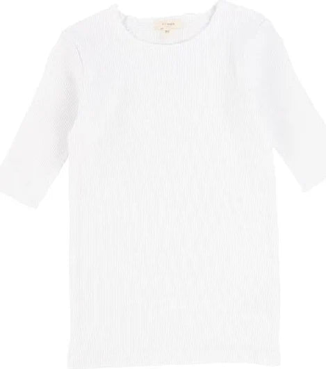 LIL LEGS WINTER WHITE RIBBED 3/4 SLEEVE T-SHIRT