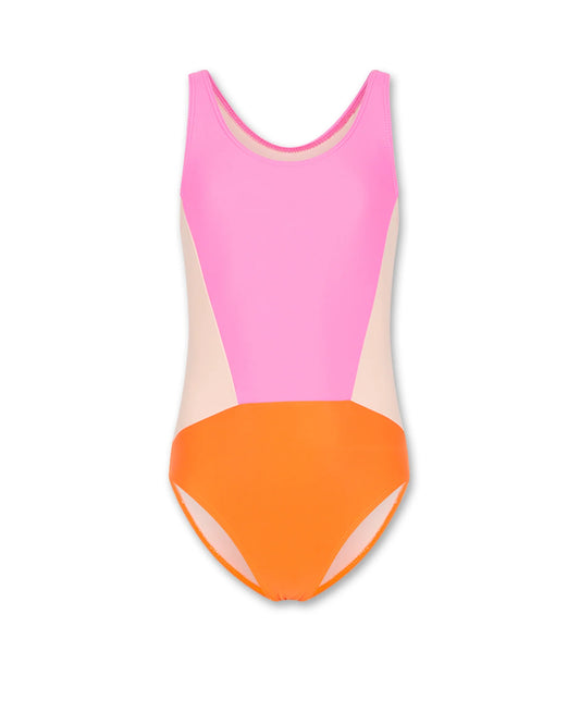 AO76 PINK/ORANGE COLOR BLOCK SWIMSUIT