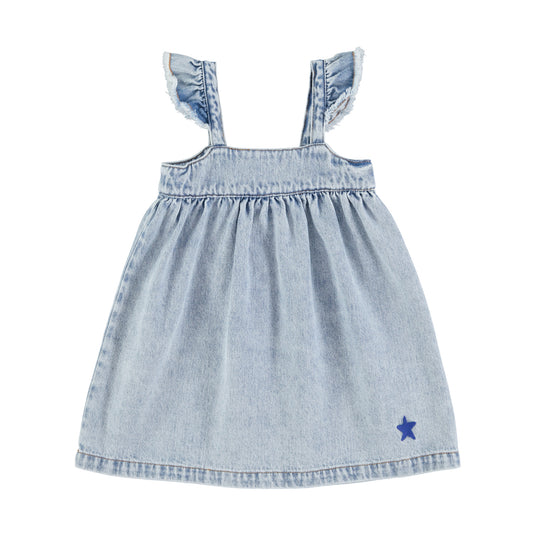 PIUPIUCHICK BLUE DENIM WASH RUFFLE JUMPER