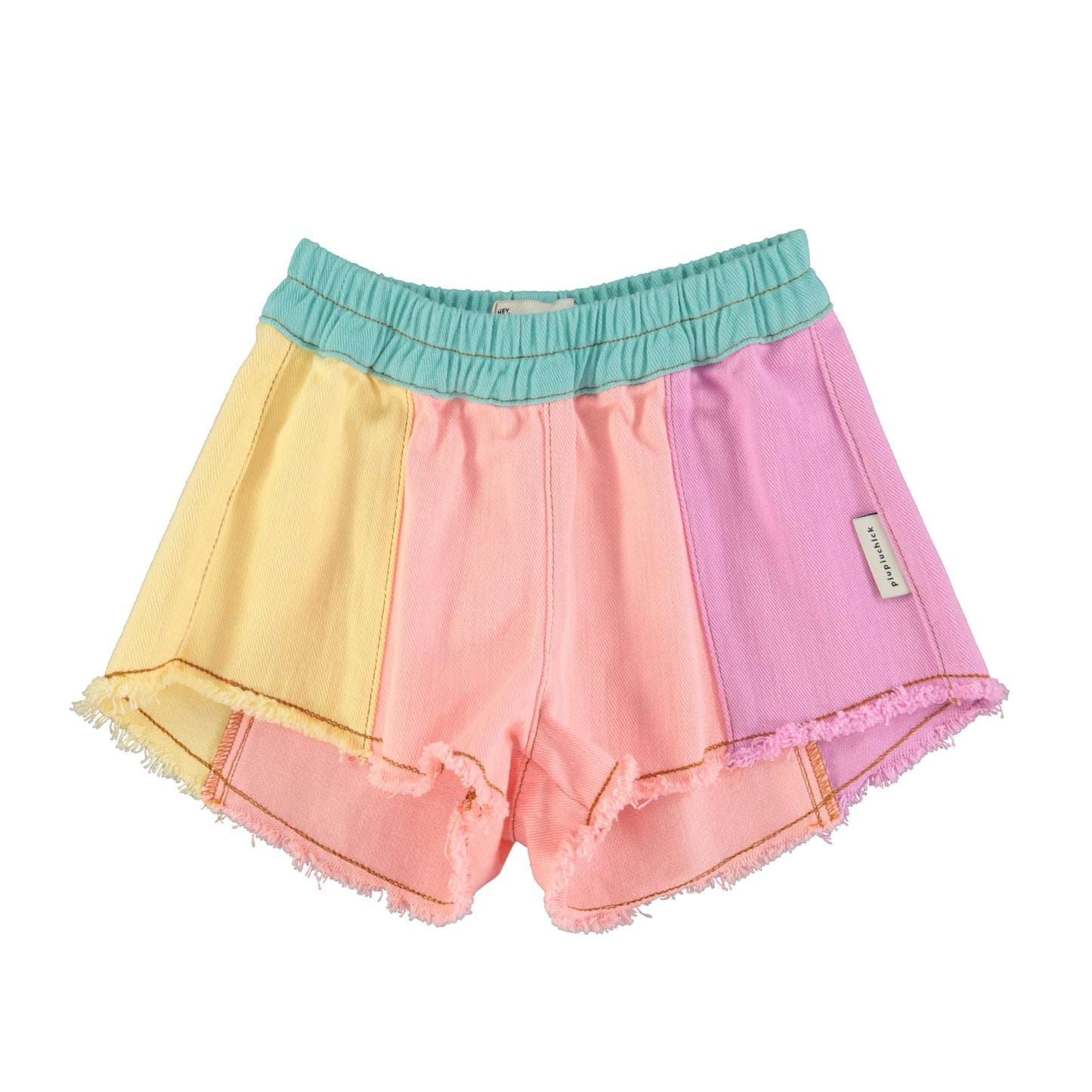 PIUPIUCHICK TEAL DENIM COLOR BLOCK SHORTS