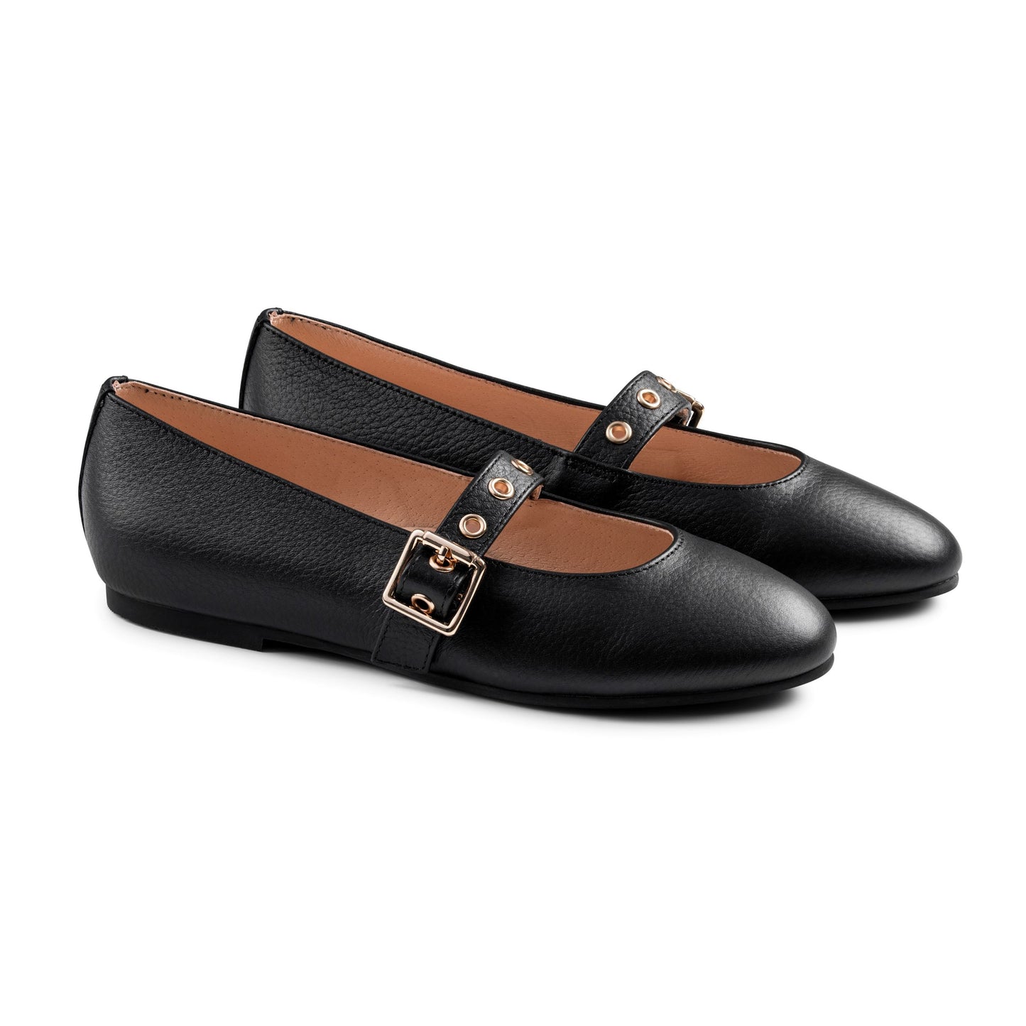 RAYBELLE BLACK LEATHER EYELET BUCKLE SHOE